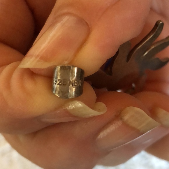 Vintage Sun Moon with Blue Gemstone 925 Sterling Silver Pendant made in Mexico - Picture 4 of 5